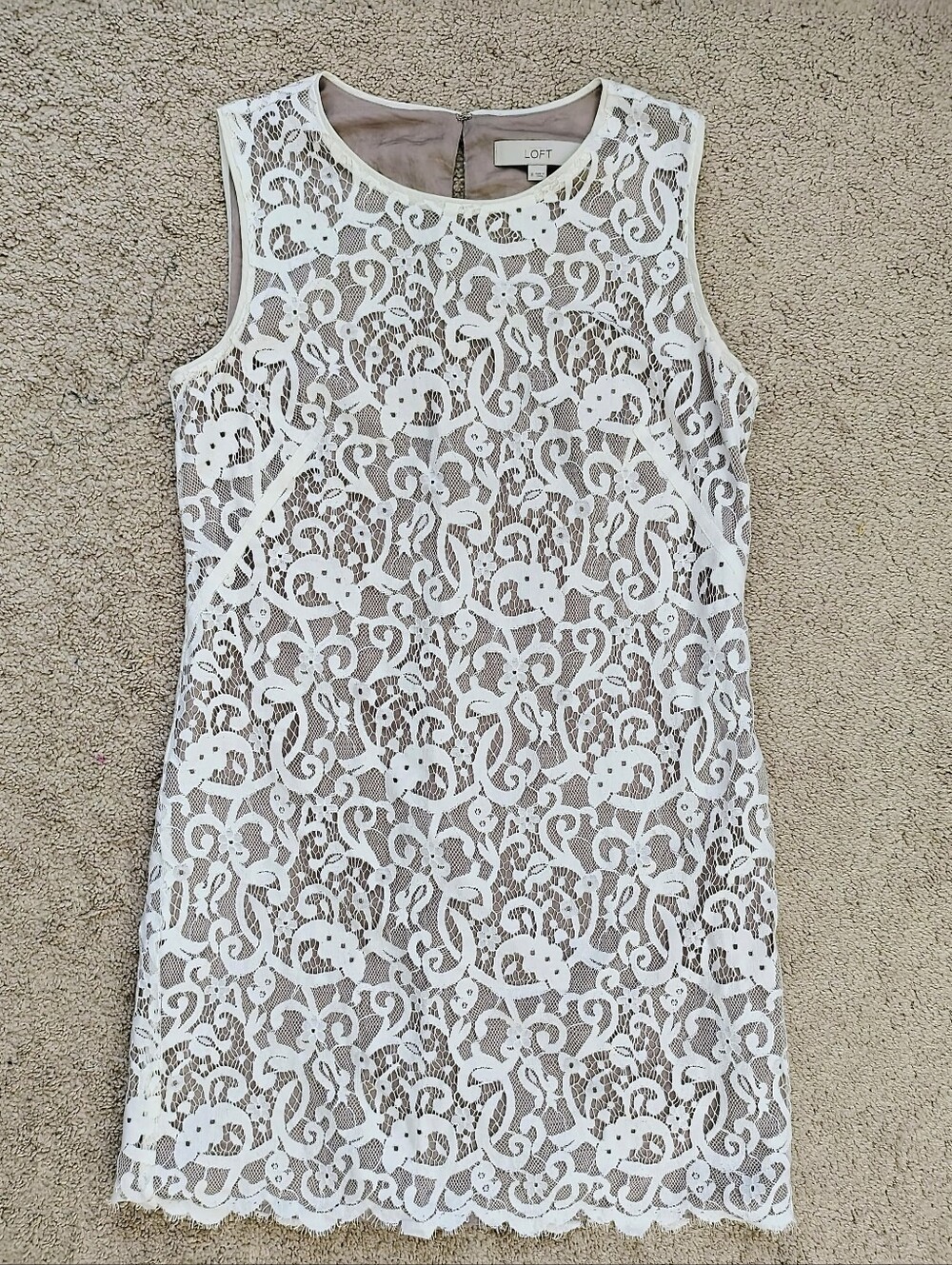 LOFT White Lace Overlay Shift Dress